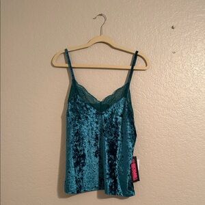 Rock & Roll Denim Velvet Lace Cami Top - Turquoise